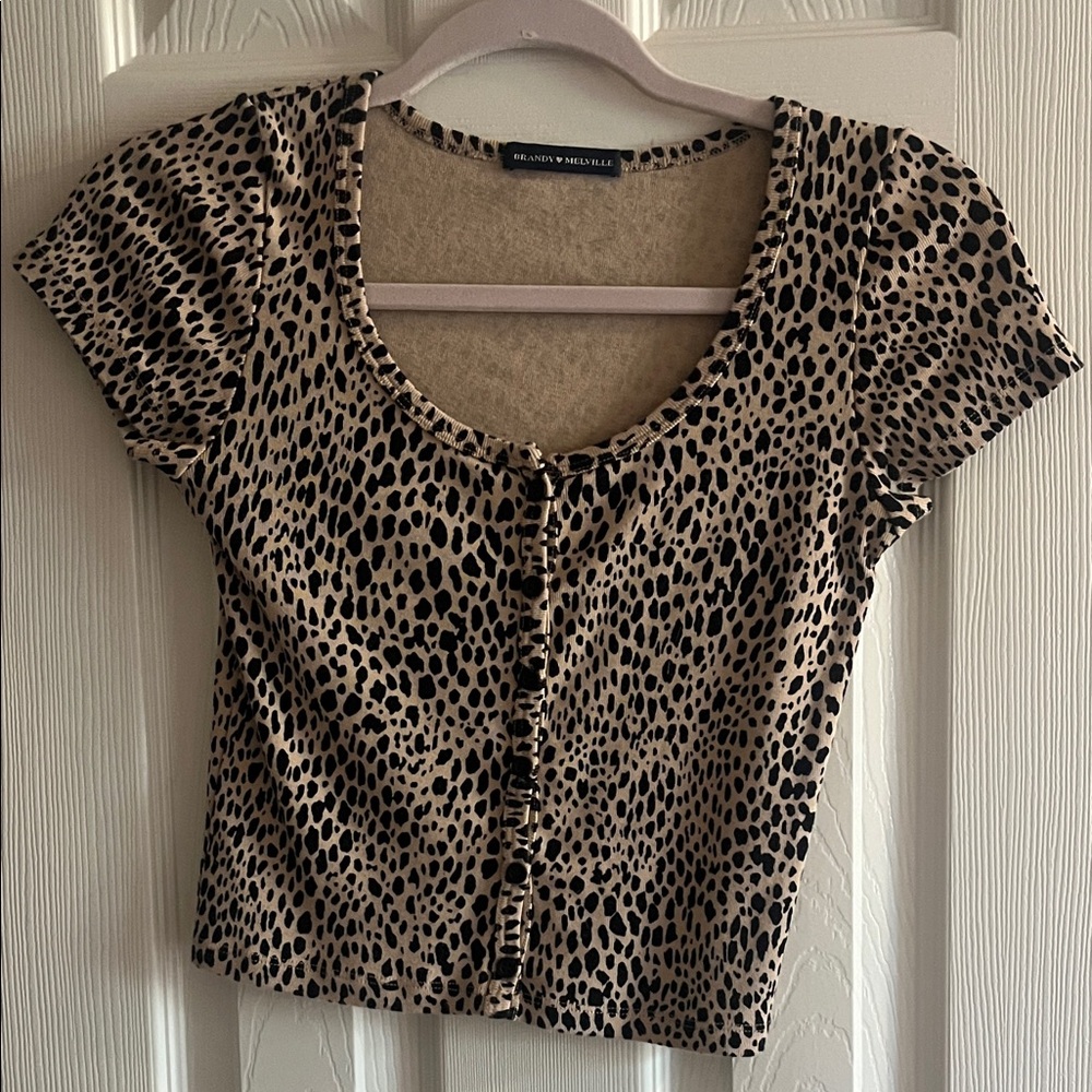 Brandy Melville Black and Tan Button-Up Blouse